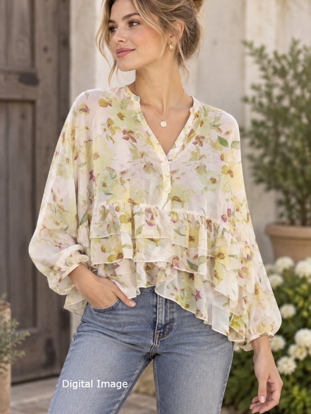 Joie Floral Ruffle Blouse XS/S NWT Semi Sheer Bohemian Peplum Babydoll Top